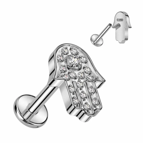 Rustokoru/traguskoru, Crystal Hamsa in Silver -titaaninen labret