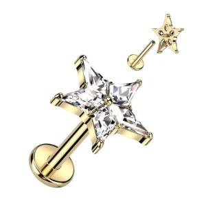 Rustokoru/traguskoru, Crystal Flower in Gold -titaaninen labret