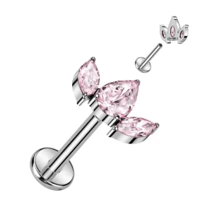Rustokoru/traguskoru, Crystal Top in Pink -titaaninen labret