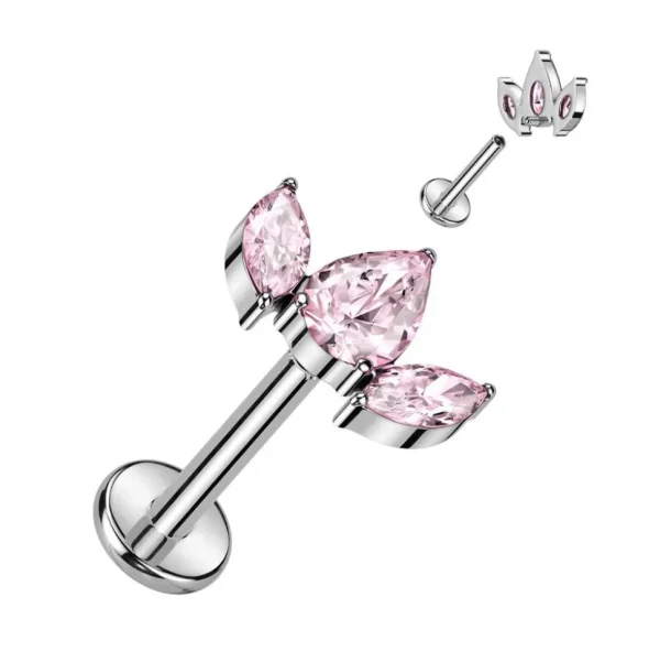 Rustokoru/traguskoru, Crystal Top in Pink -titaaninen labret