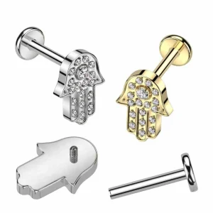 Rustokoru/traguskoru, Crystal Hamsa in Silver -titaaninen labret