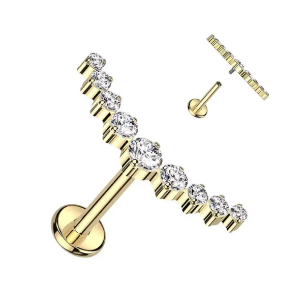 Rustokoru/traguskoru, Curved CZ Top in Gold -titaaninen labret