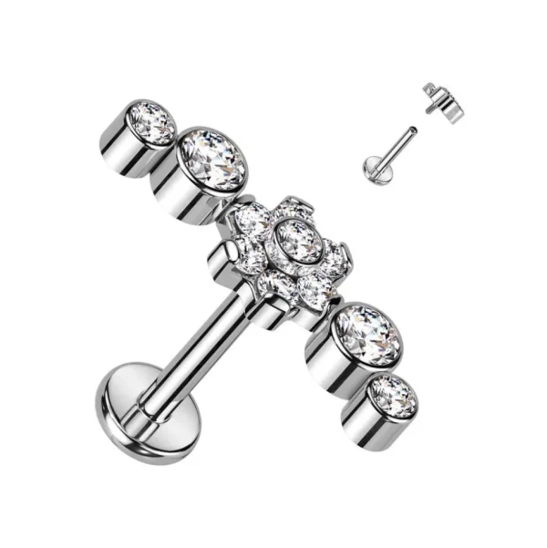Rustokoru/traguskoru, Deluxe Flowers in Clear -titaaninen labret