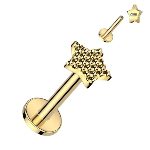 Rustokoru/traguskoru, Diamond Cut Star in Gold -titaaninen labret