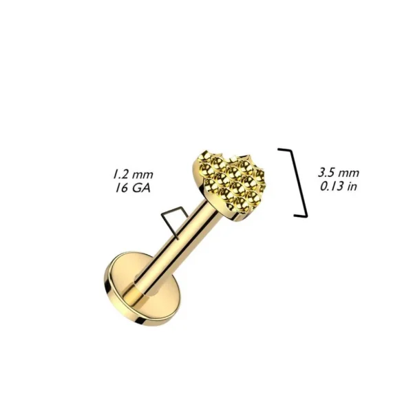 Rustokoru/traguskoru, Diamond Cut Heart in Gold -titaaninen labret