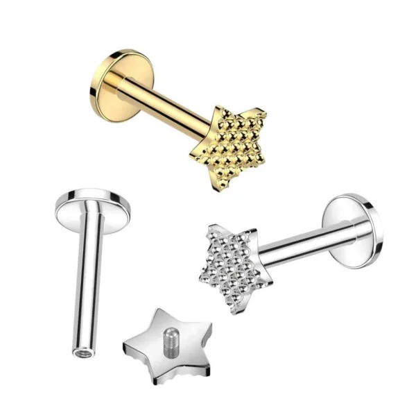Rustokoru/traguskoru, Diamond Cut Star in Gold -titaaninen labret