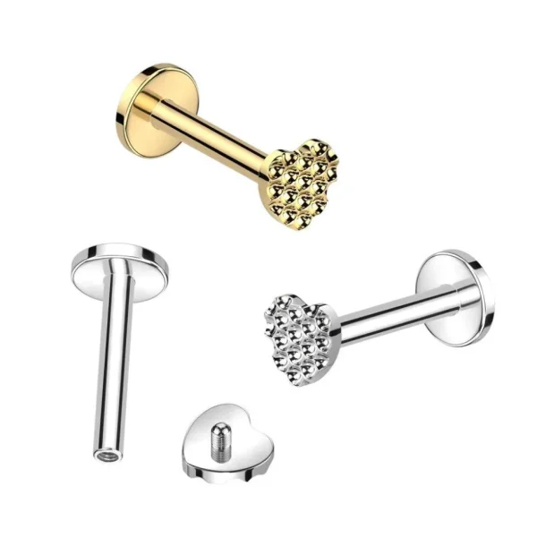 Rustokoru/traguskoru, Diamond Cut Heart in Gold -titaaninen labret