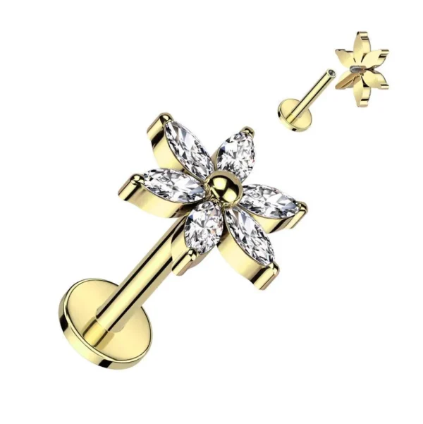 Rustokoru/traguskoru, Flower Top in Gold -titaaninen labret