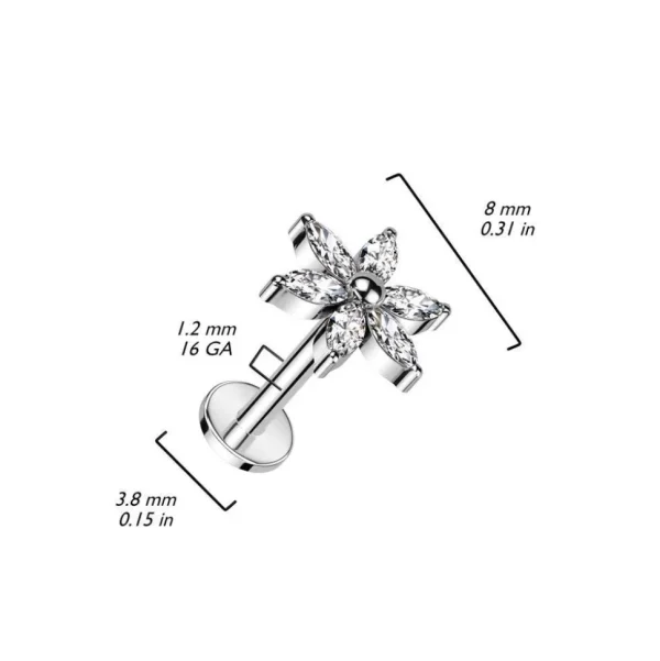 Rustokoru/traguskoru, Flower Top -titaaninen labret