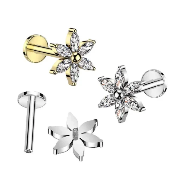 Rustokoru/traguskoru, Flower Top in Gold -titaaninen labret