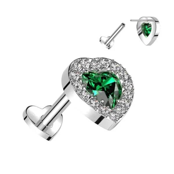 Rustokoru/traguskoru, Green Push In Heart Labret -titaaninen labret