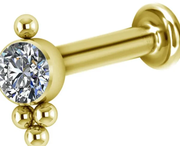 Rustokoru/traguskoru, 24K Gold PVD Titanium Cluster Labret with CZ