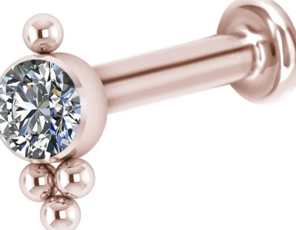 Rustokoru/traguskoru, 14-22K Rosegold Titanium Cluster Labret with CZ