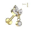 Rustokoru/traguskoru, Marquise Leaf Dangle in Gold -titaaninen labret