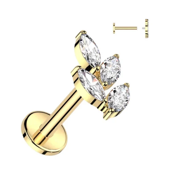 Rustokoru/traguskoru, Marquise Leaf Top in Gold -titaaninen labret