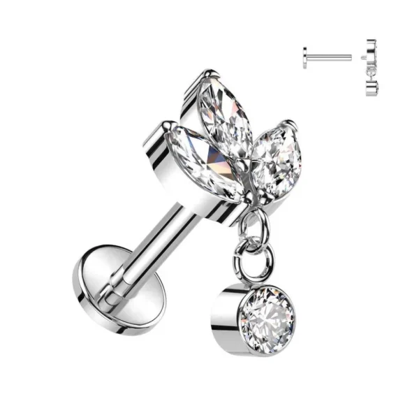Rustokoru/traguskoru, Marquise Leaf Dangle -titaaninen labret