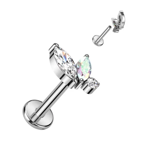 Rustokoru/traguskoru, Marquise Crystal Top in AB -titaaninen labret