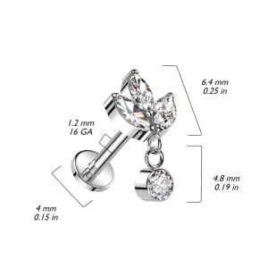 Rustokoru/traguskoru, Marquise Leaf Dangle -titaaninen labret