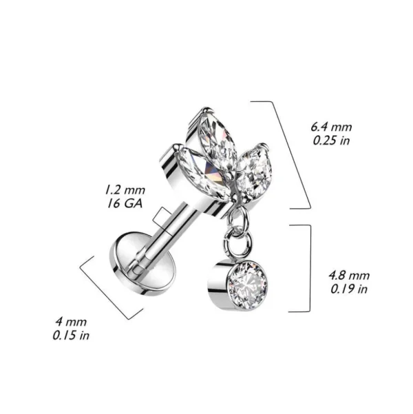 Rustokoru/traguskoru, Marquise Leaf Dangle -titaaninen labret