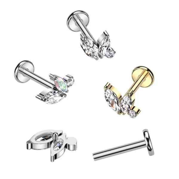 Rustokoru/traguskoru, Marquise Crystal Top in AB -titaaninen labret