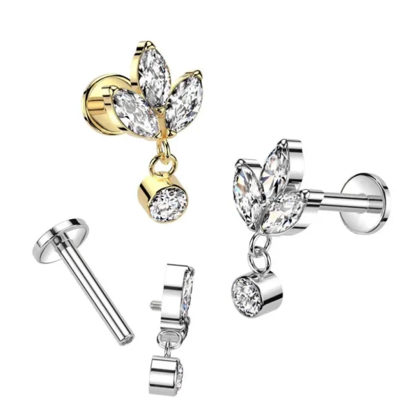 Rustokoru/traguskoru, Marquise Leaf Dangle -titaaninen labret
