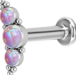 Rustokoru/traguskoru, Medium Titanium Curved Labret with Pink Opal