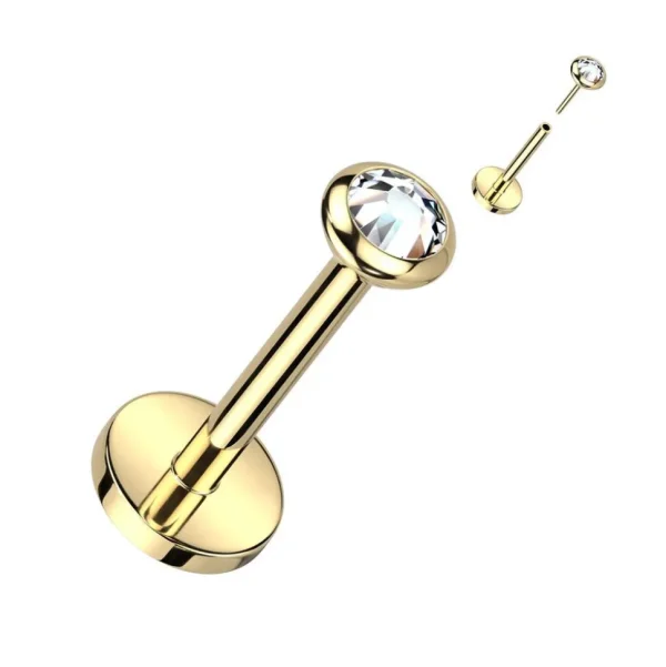 Rustokoru/traguskoru, Push In CZ Top in Gold -titaaninen labret