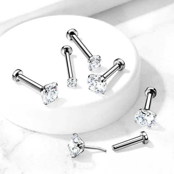 Rustokoru/traguskoru, Push In Prong CZ Top -titaaninen labret 3 kokoa