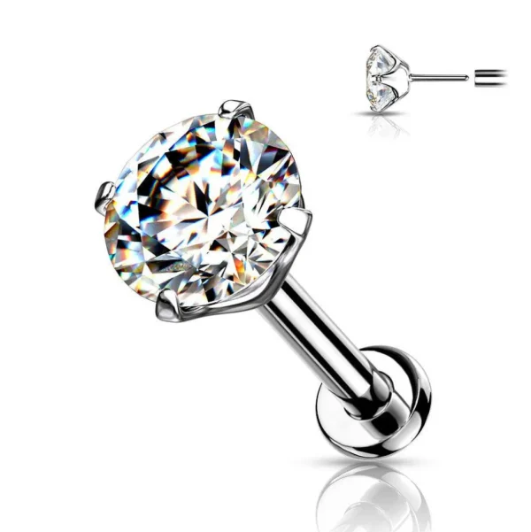 Rustokoru/traguskoru, Push In Prong CZ Top -titaaninen labret 3 kokoa