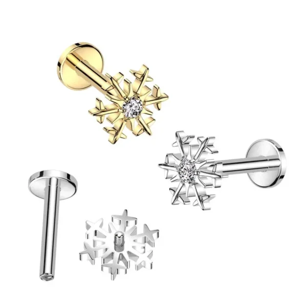 Rustokoru/traguskoru, Snowflake Top in Gold -titaaninen labret