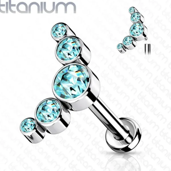 Rustokoru/traguskoru, Titanium 5 CZ Bezel Set Curve Top in Turqoise