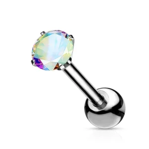 Rustokoru/traguskoru, Titanium Barbell with 4mm CZ in AB Clear