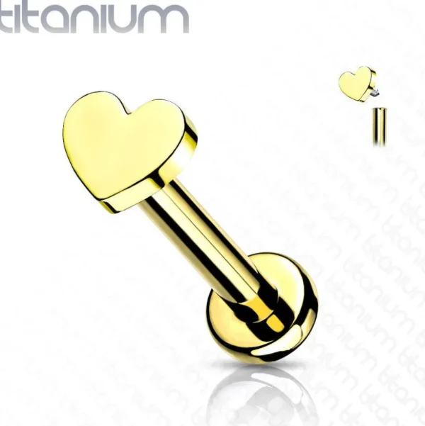 Rustokoru/traguskoru, Titanium Mini Heart in Gold -sydän labret