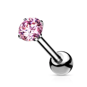 Rustokoru/traguskoru, Titanium Barbell with 4mm CZ in Pink