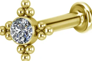 Rustokoru/traguskoru, Titanium Star Flower Labret with CZ 24K Gold