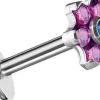 Rustokoru/traguskoru, Titanium Mini Flower Labret in Rose & Blue