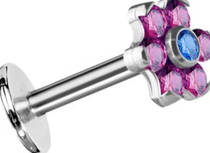 Rustokoru/traguskoru, Titanium Mini Flower Labret in Rose & Blue