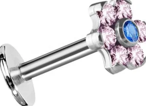 Rustokoru/traguskoru, Titanium Mini Flower Labret in Pink & Blue