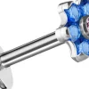Rustokoru/traguskoru, Titanium Mini Flower Labret with Blue & Pink CZ