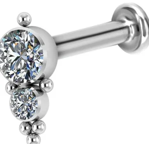 Rustokoru/traguskoru, Titanium Cluster Labret with Double CZ