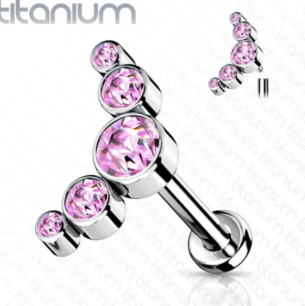 Rustokoru/traguskoru, Titanium 5 CZ Bezel Set Curve Top in Pink