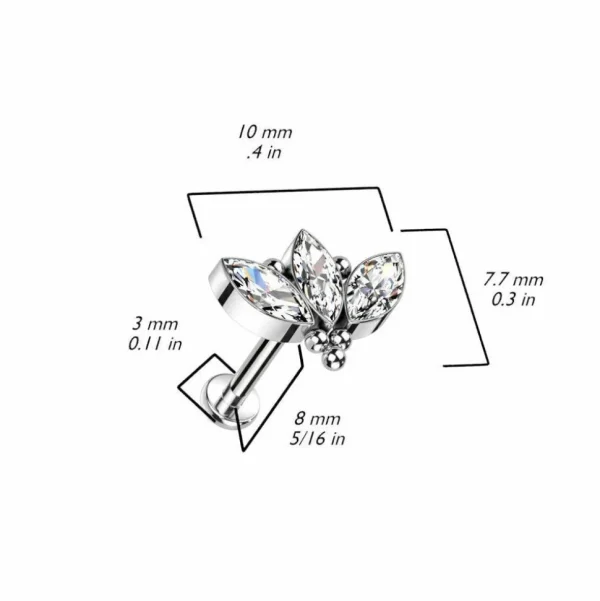 Rustokoru/traguskoru, Titanium 3 Marquise CZ -kivellinen titaanilabret
