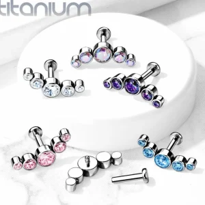 Rustokoru/traguskoru, Titanium 5 CZ Bezel Set Curve Top in Turqoise