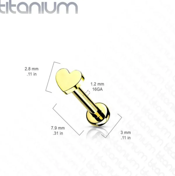 Rustokoru/traguskoru, Titanium Mini Heart in Gold -sydän labret