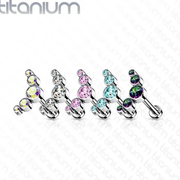 Rustokoru/traguskoru, Titanium 5 CZ Bezel Set Curve Top in Turqoise