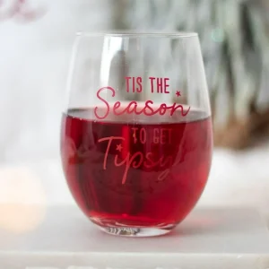 Season to Get Tipsy -jouluinen viinilasi tekstillä