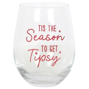 Season to Get Tipsy -jouluinen viinilasi tekstillä