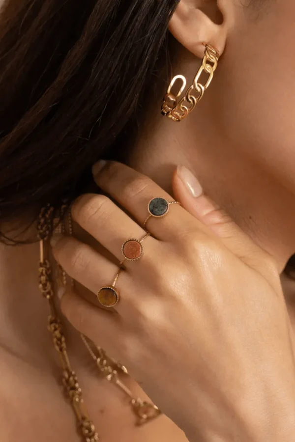 Sormus, BOHM PARIS | Bague Chloe -labradoriitti luonnonkivisormus