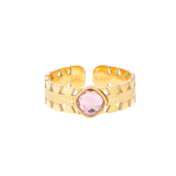 Sormus, BOHM PARIS | Bague Ghita dorée avec cristal vintage rose