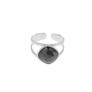 Sormus, BOHM PARIS | Bague Léa rhodium avec crystal noir